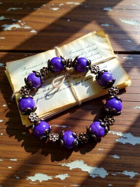 Chunky Beaded Floral Flower Bracelet - Purple & Copper! Festival Boho Feminine
